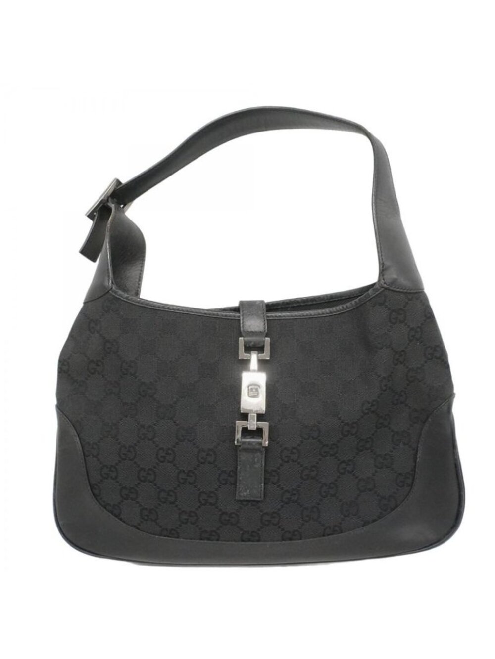 ★SOLD★ Gucci Shoulder Bag GG Canvas Jackie Black Silver - Picture 1 of 10